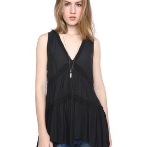 Free People Ruffle Black Tank Top Size M